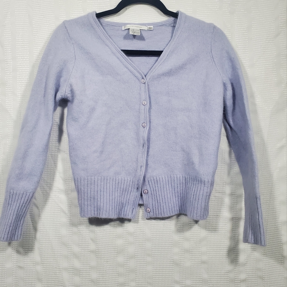 COTE FEMME Wool/Angora Cardian Sweater Lilac Lavender Purple Girl's Size 14/16